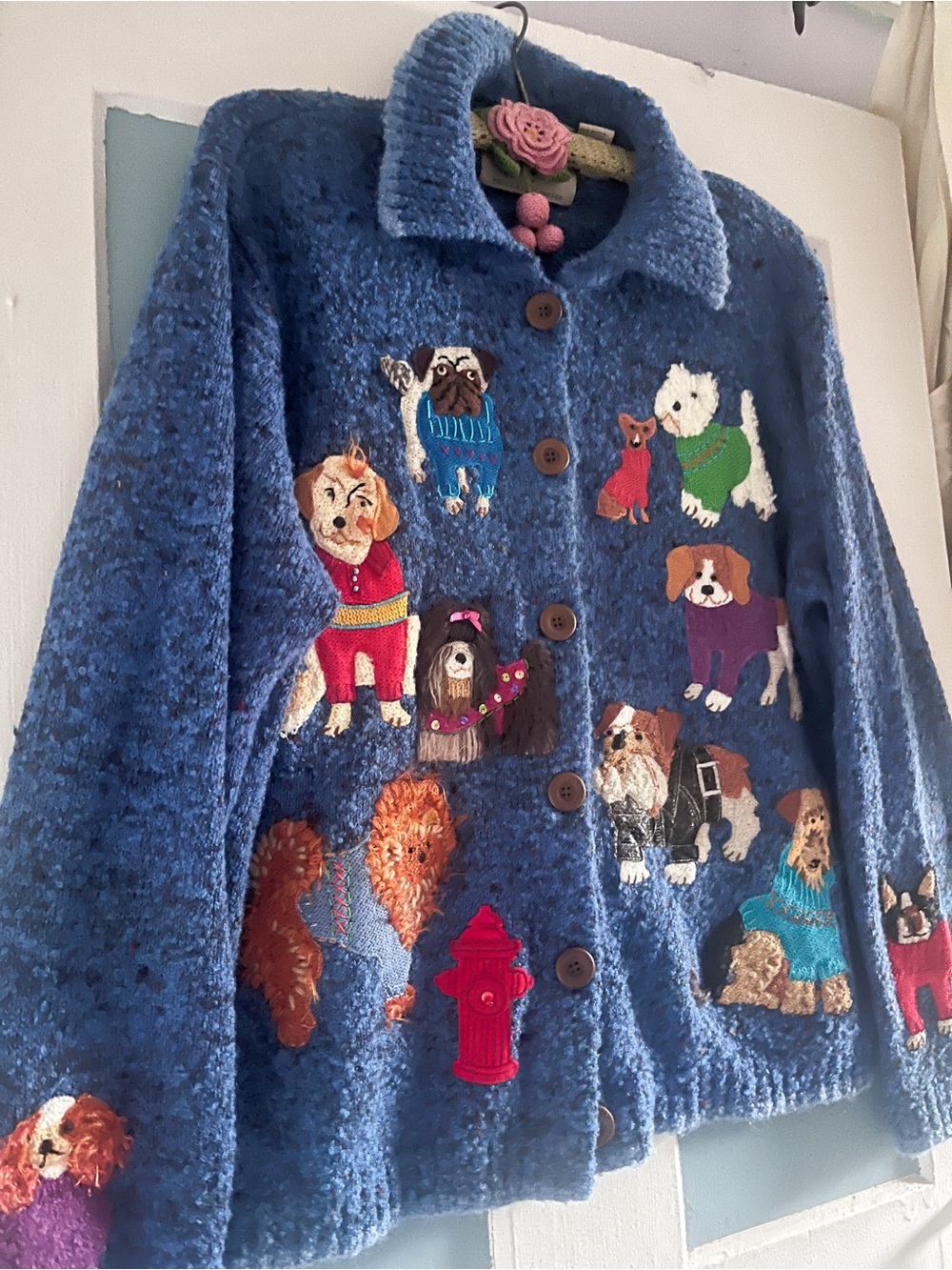 Design Options By Philip and Jane Gordon Blue Knit Dog Vintage Cardigan - Picture 2 of 12